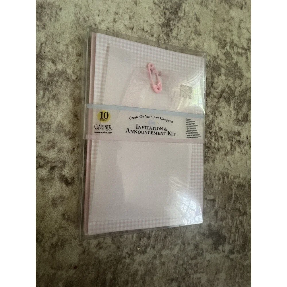 Gartner Baby Announcement Kit Pink Set of 10 Pink Gingham Print Your Own